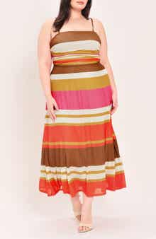 Striped Mesh Midi Dress