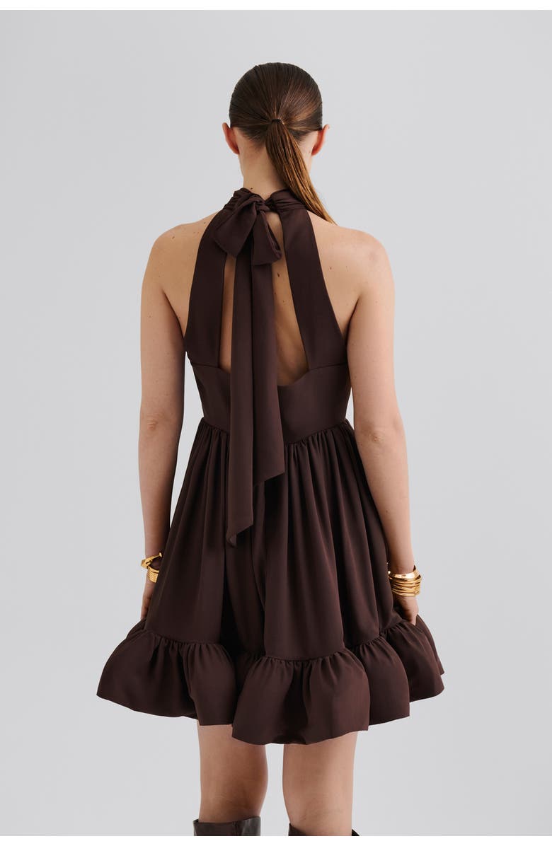 Malina Fern Halterneck Ruffled Mini Dress, Alternate, color, Chocolate