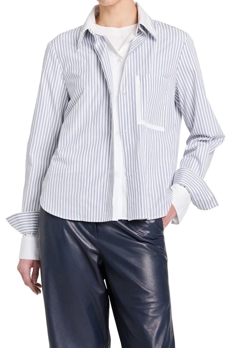 Double Layer Boyfriend Shirt, Main, color, WHITE / NAVY MULTI
