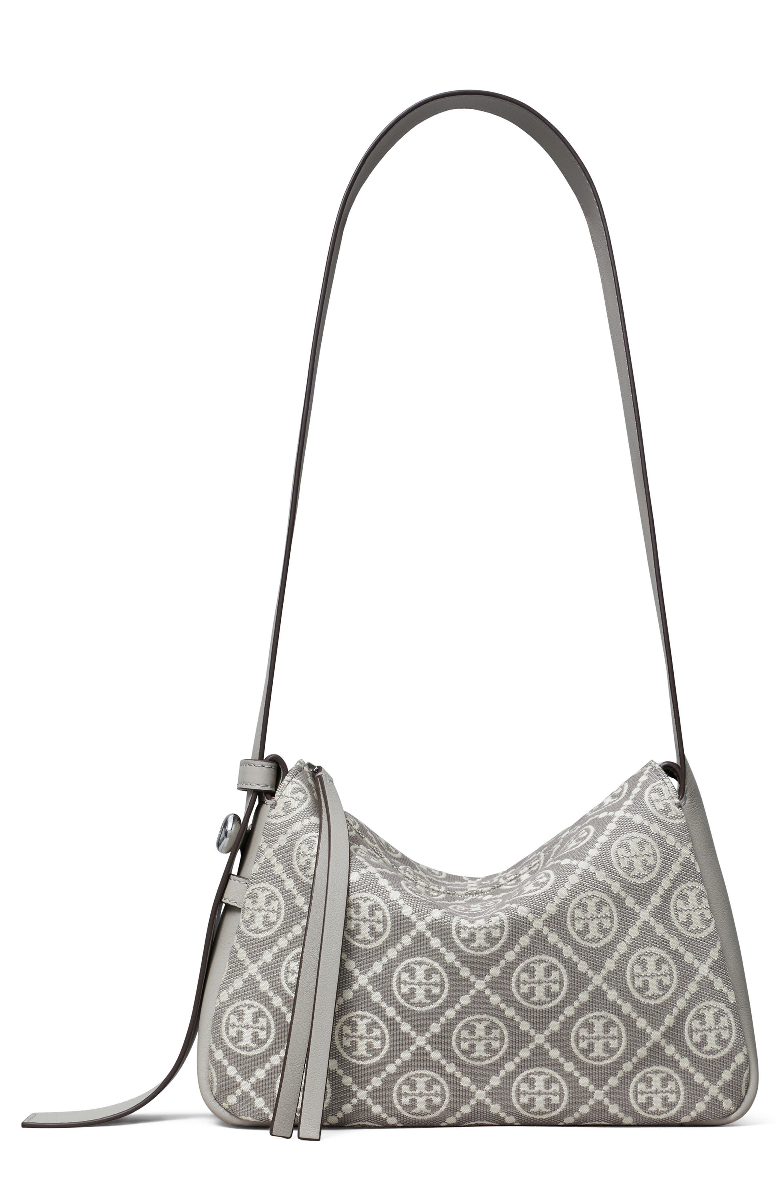 Small Romy T Monogram Canvas Shoulder Bag, Main, color, GRAY