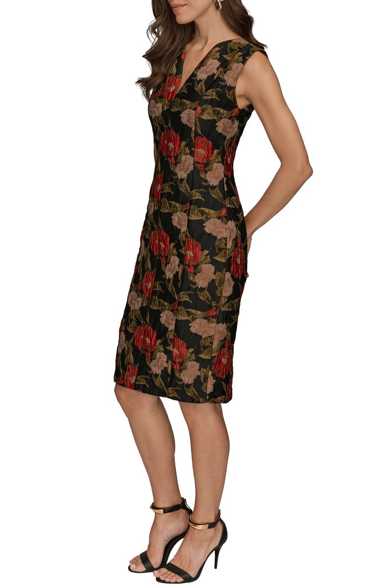 Donna Karan New York Floral Jacquard Sleeveless Dress, Alternate, color, Autumn Red Multi