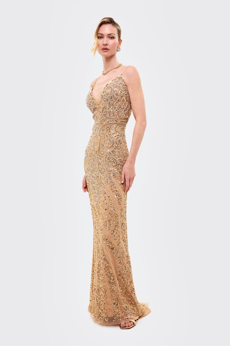 Embellished Sequin Maxi Dress With Trail, Alternate, color, RICHMOND