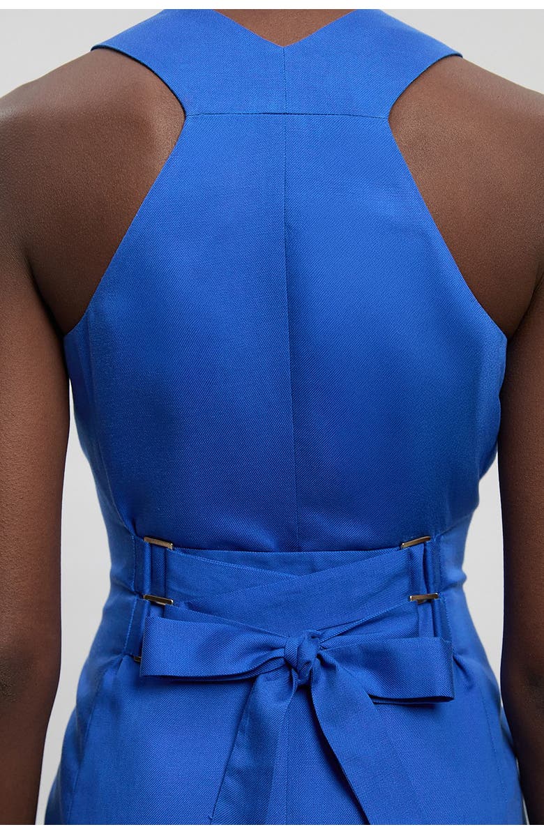 Karen Millen Tailored Linen Corset Back Midi Dress, Alternate, color, Cobalt