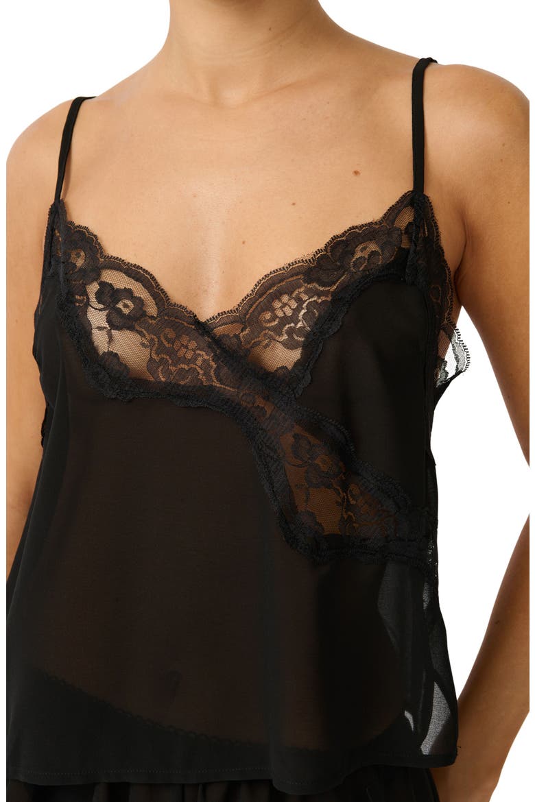 Hayden Lace Trim Semisheer Camisole, Alternate, color, BLACK