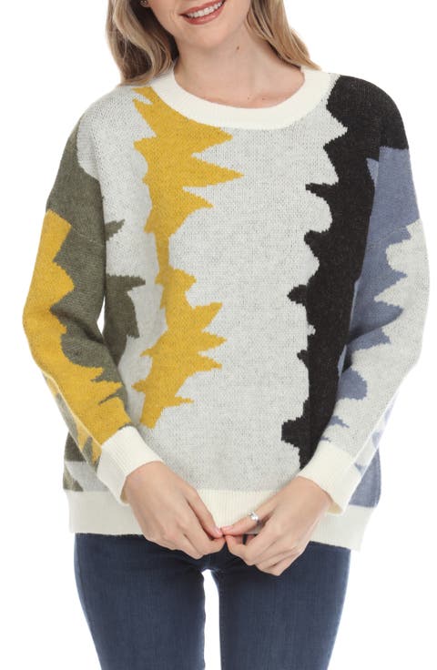 Colorblock Zigzag Crewneck Sweater