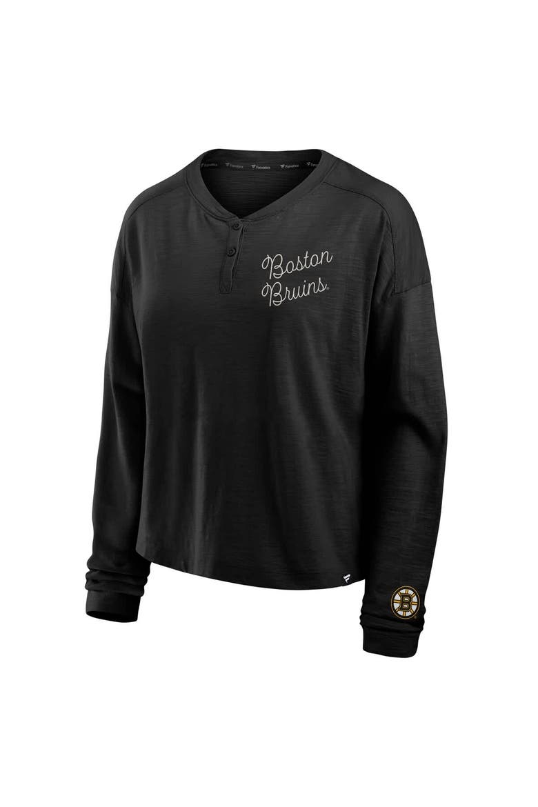Women's Fanatics Black Boston Bruins Oversized All Out Effort Long Sleeve Henley T-Shirt, Alternate, color, Black