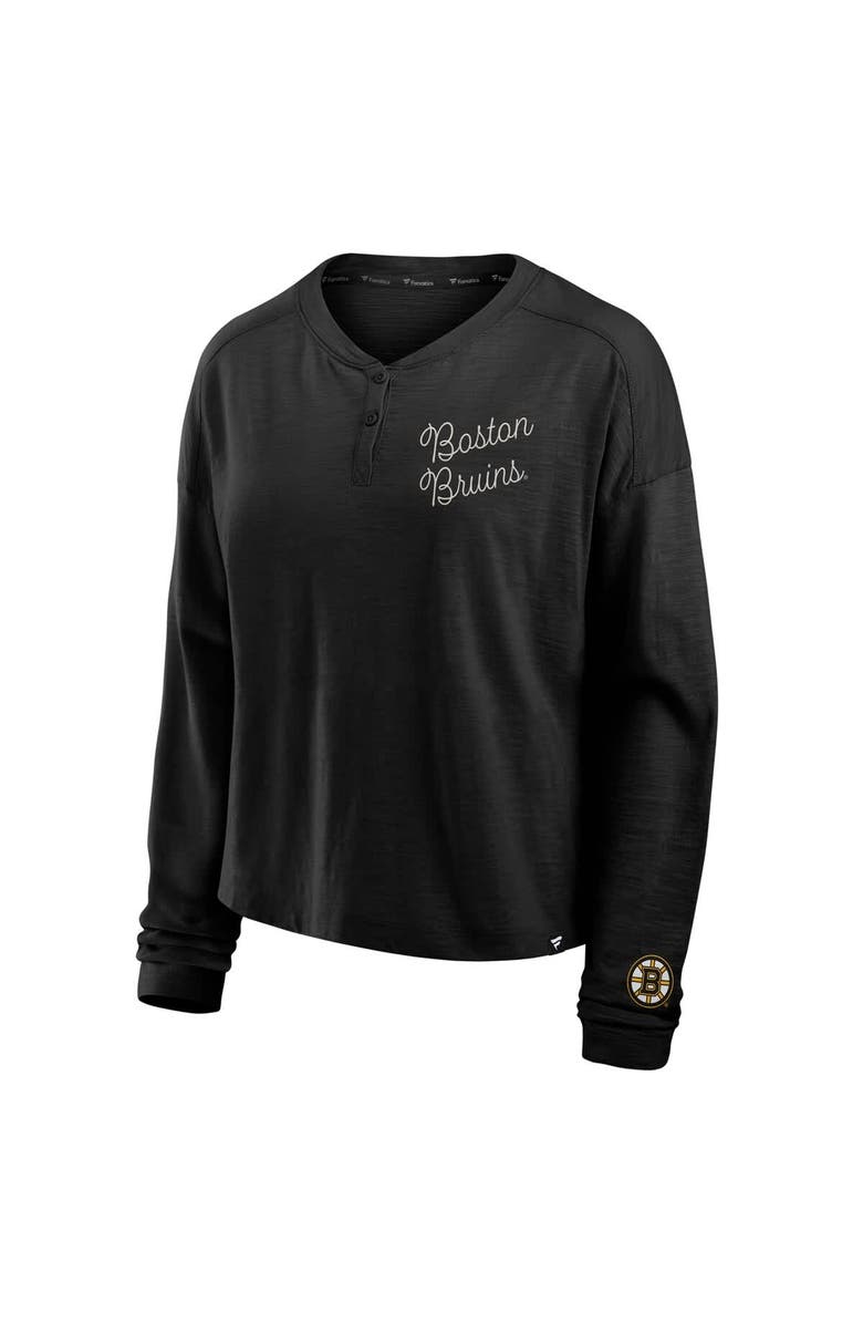 FANATICS Women's Fanatics Black Boston Bruins Oversized All Out Effort Long Sleeve Henley T-Shirt, Alternate, color, Black