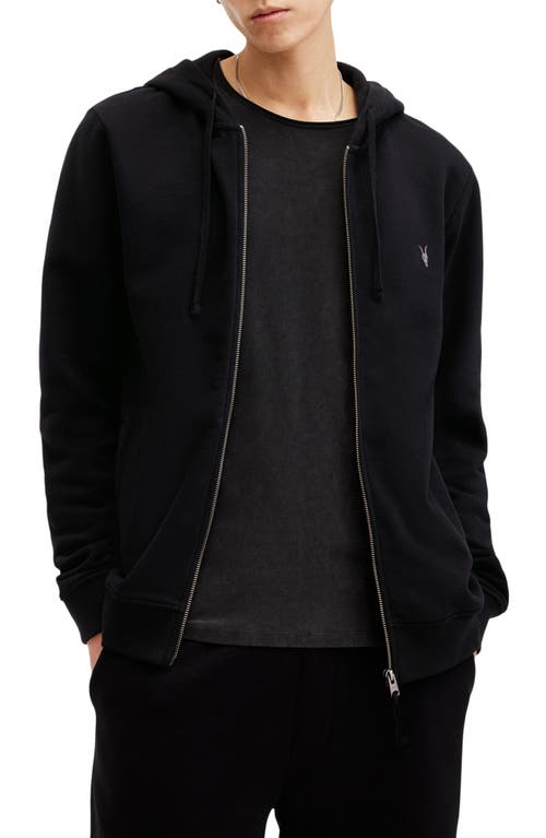 Allsaints Mens Black Raven Slim-fit Cotton-fleece Hoody