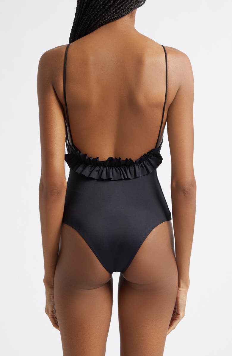 Jacquemus The Cabana Ruffle One-Piece Swimsuit, Alternate, color, Black