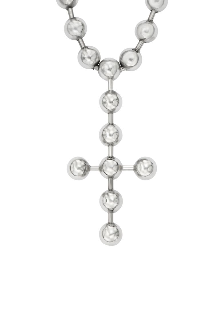 Ball Chain Single Cross Pendant Necklace, Main, color, SILVER