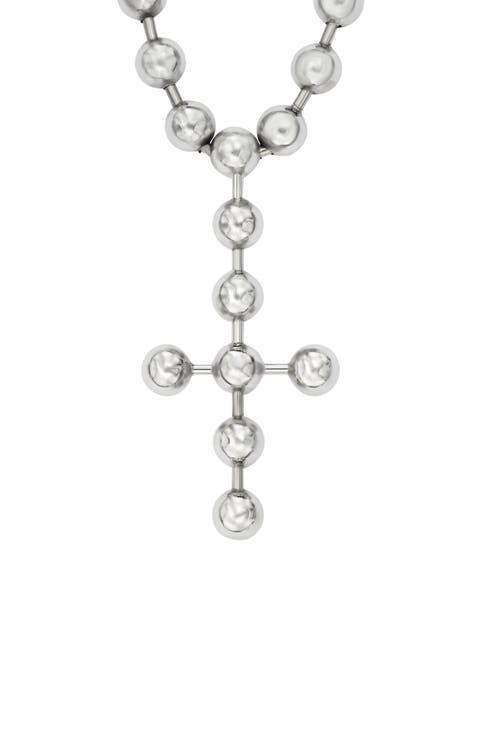 Ball Chain Single Cross Pendant Necklace