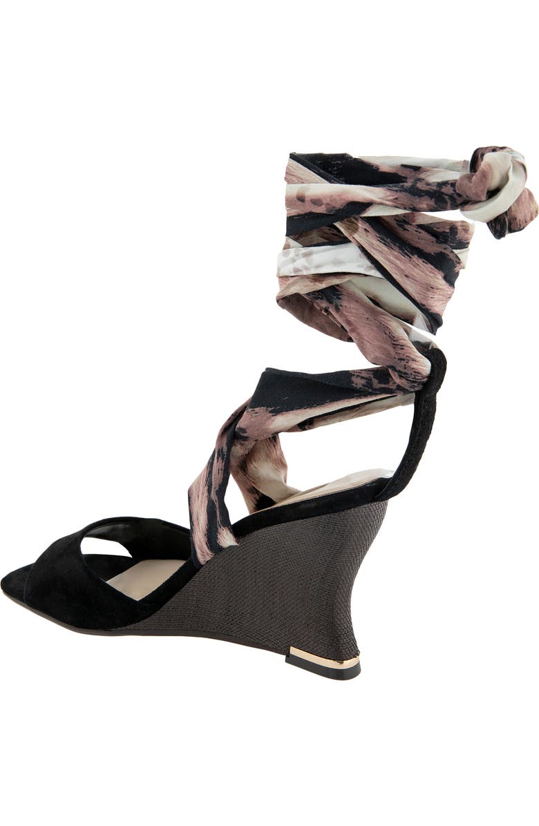 Kenneth Cole Fabia Ankle Wrap Wedge Sandal, Alternate, color, Black/ Brown Suede