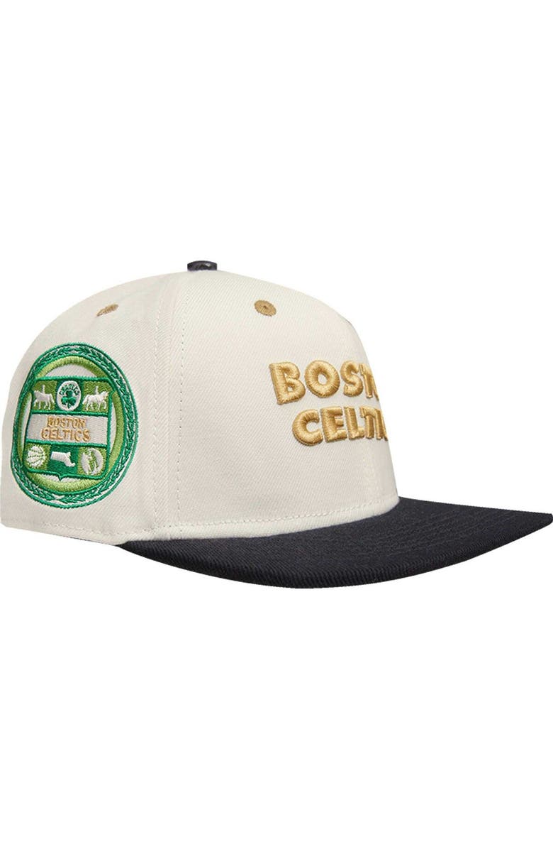 Post Men's Cream/Black Boston Celtics Album Cover Snapback Hat, Main, color,