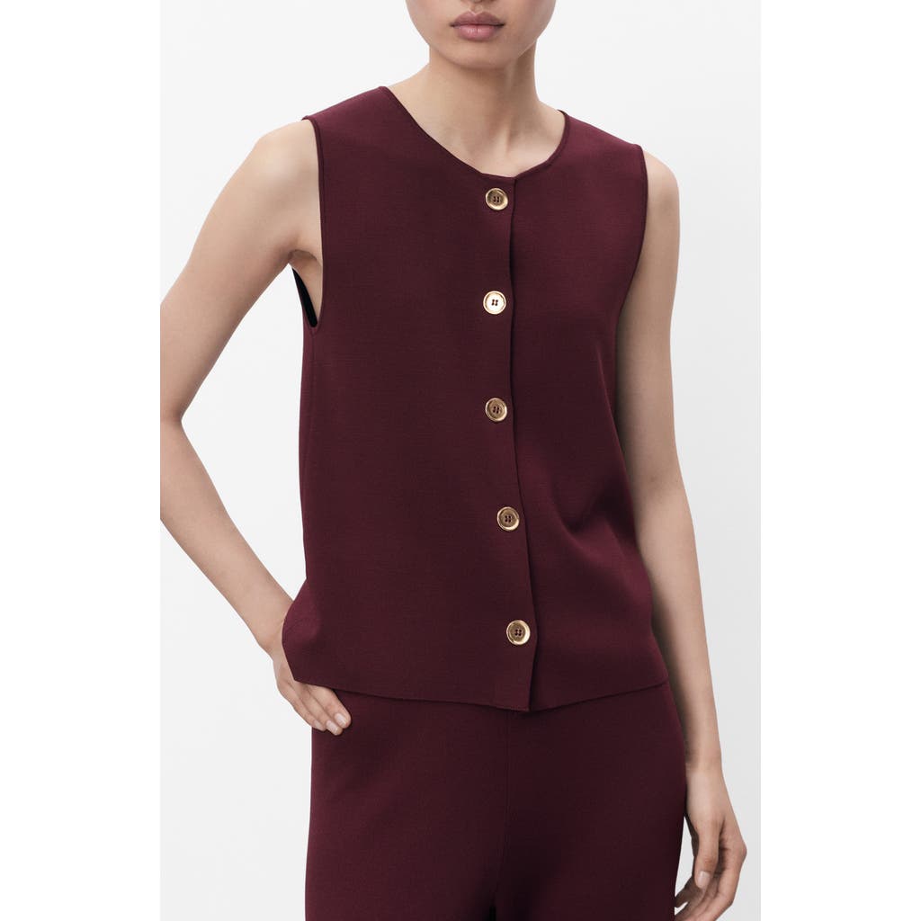 Mango Button Front Fine Knit Vest In Burgundy