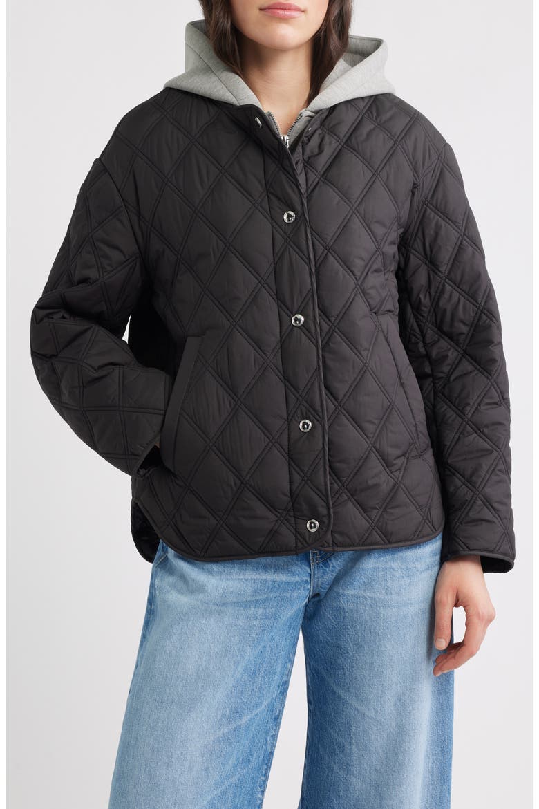 Hoodie Bib Quilted Jacket, Main, color, BLACK