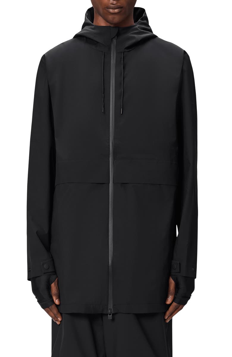 Rains Suva Hardshell Hooded Long Rain Jacket, Main, color, Black