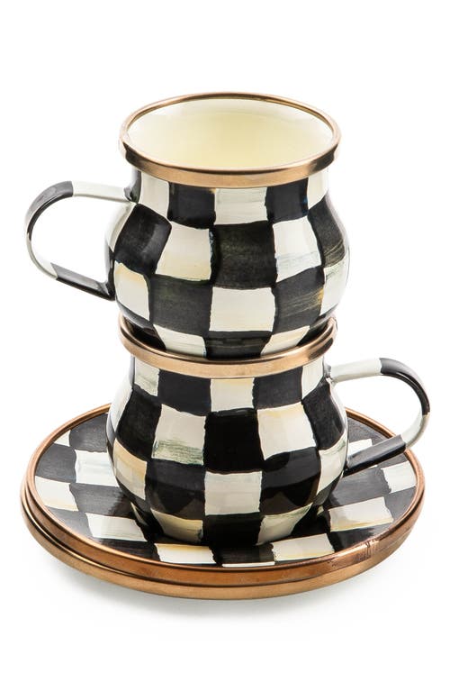Mackenzie-childs Mackenzie Childs Courtly Check Enameled Steel Espresso Cups & Saucers Set