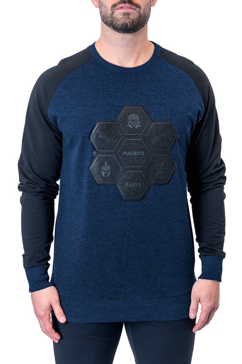 Hive Mind Appliqué Sweater, Main, color, BLUE