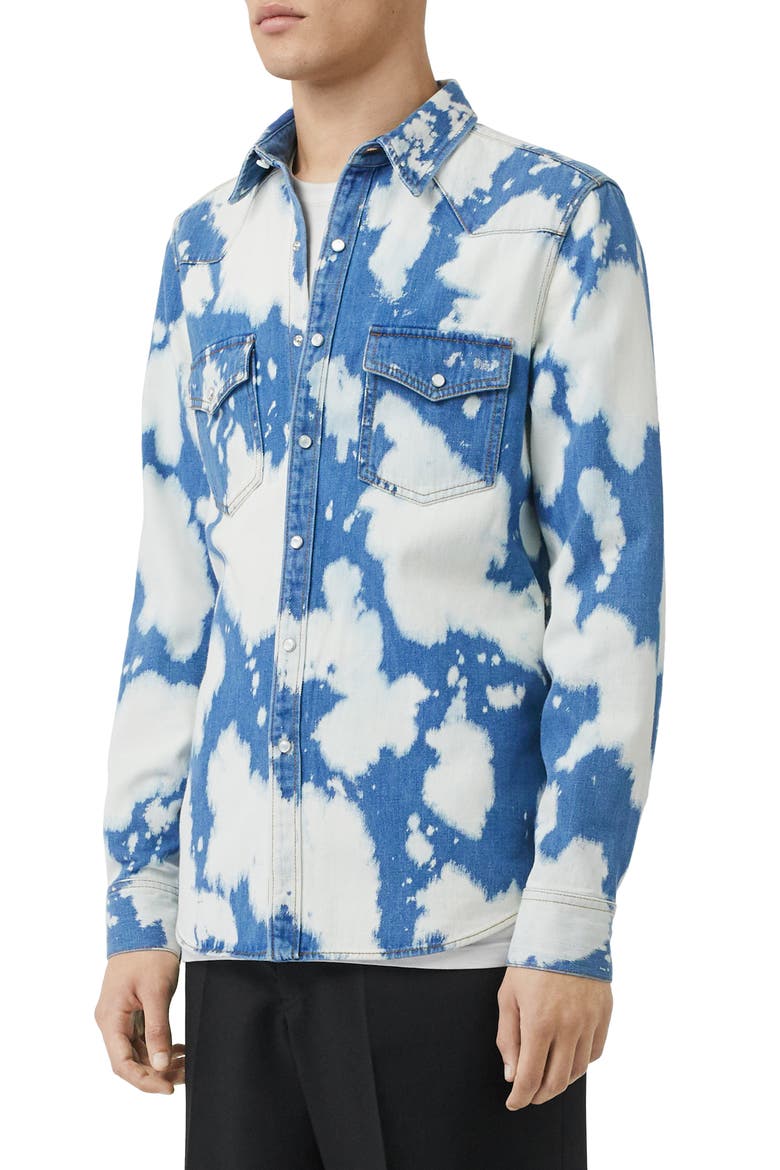 Bleach Denim Slim Fit Western Shirt, Main, color, LIGHT INDIGO
