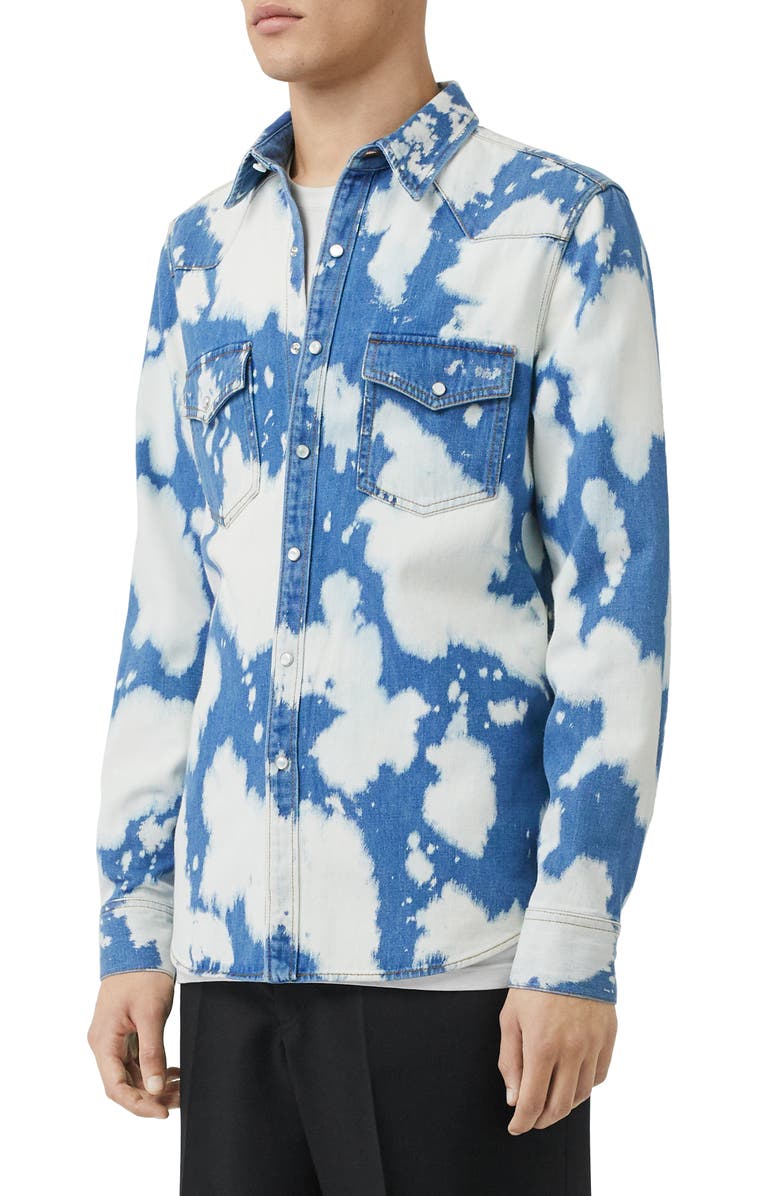 Burberry Bleach Denim Slim Fit Western Shirt, Main, color, 