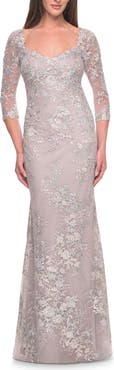 La Femme Embroidered Lace Fitted Gown for Mother of the Bride