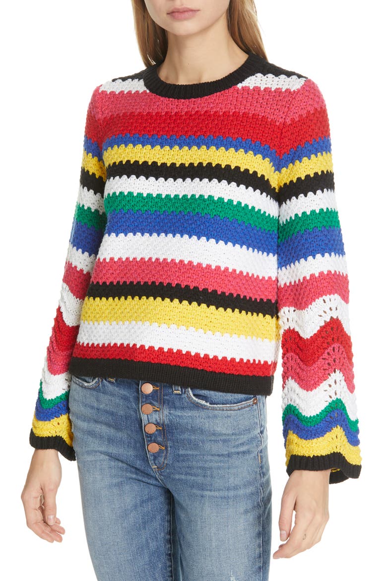 Alivia Stripe Bell Sleeve Cotton Blend Sweater, Main, color, MULTI