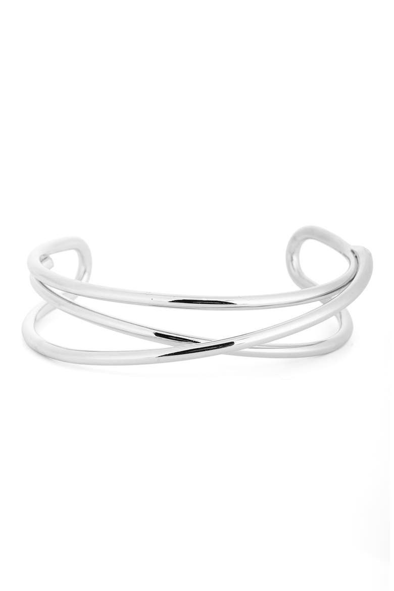 Crossover Cuff Bracelet, Main, color, SILVER