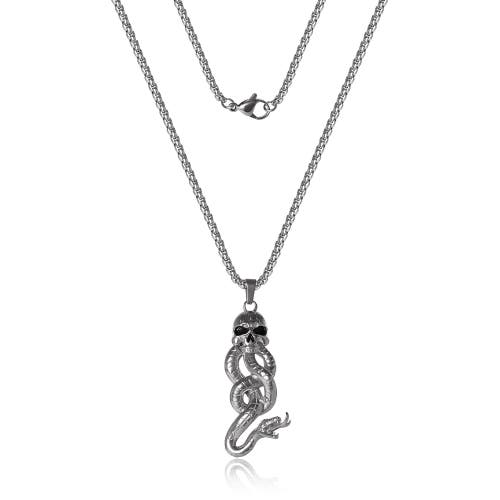 Harry Potter Dark Mark Skull And Snake Pendant Necklace, 22" In Metallic