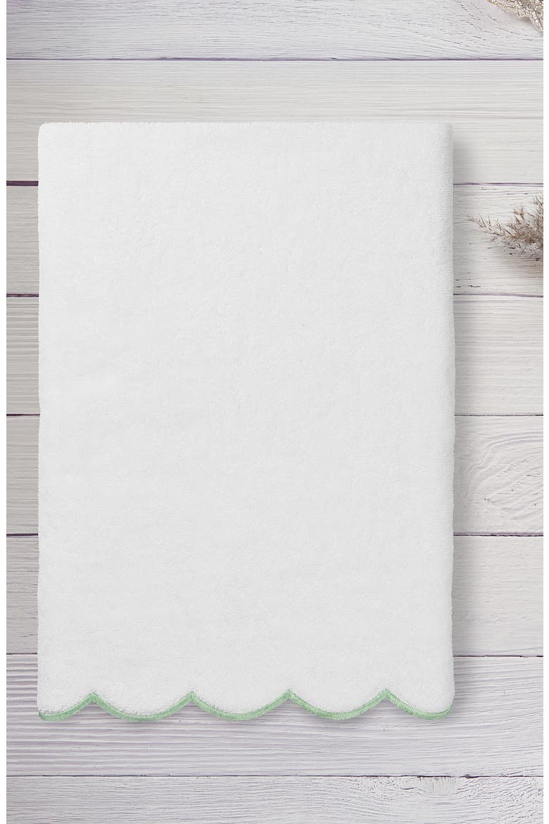 Adornia Scallop Bath Towel, Alternate, color, WHITE/ GREEN
