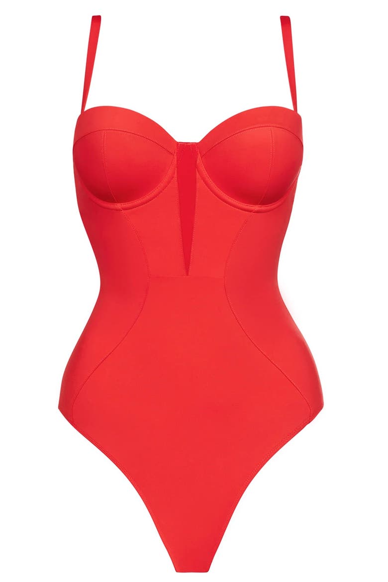 Mega Sculpting Push-Up One Piece Swimsuit, Alternate, color, Red