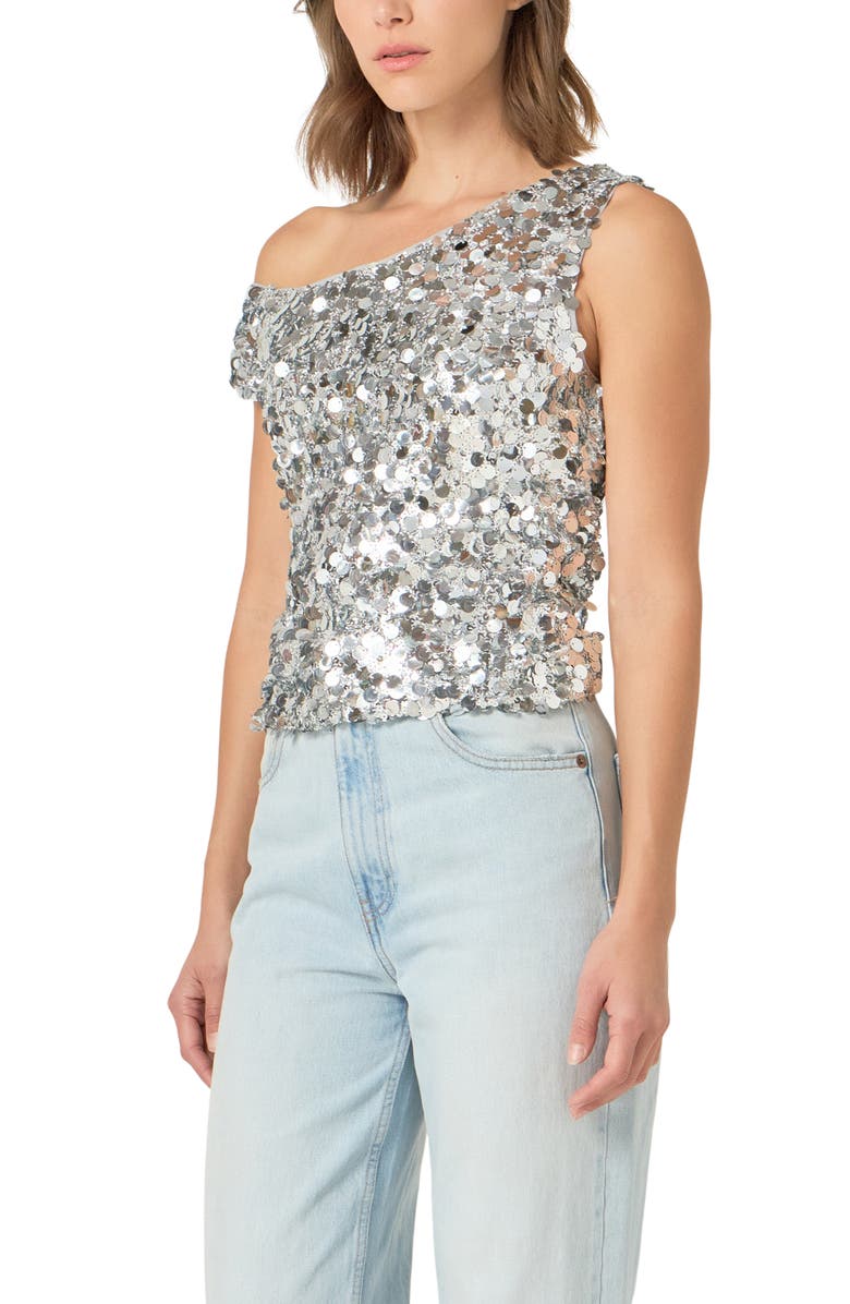 Endless Rose Paillette One-Shoulder Top, Alternate, color, Silver