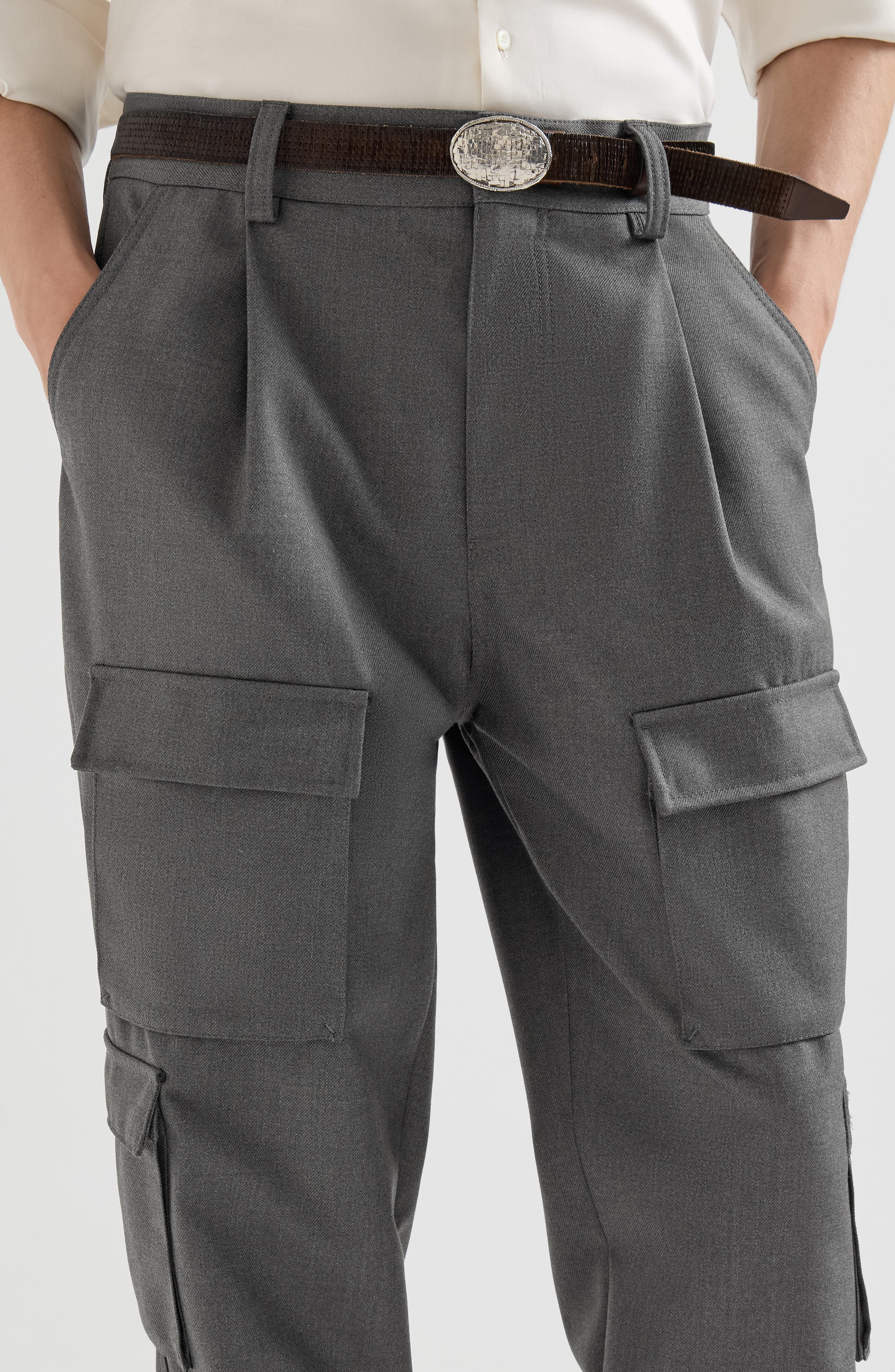 Brunello Cucinelli Virgin wool diagonal multipocket cargo trousers (Men ...