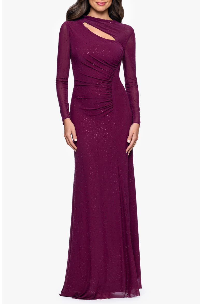 Studded Cutout Long Sleeve Gown, Main, color, PLUM