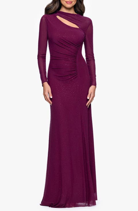 Studded Cutout Long Sleeve Gown