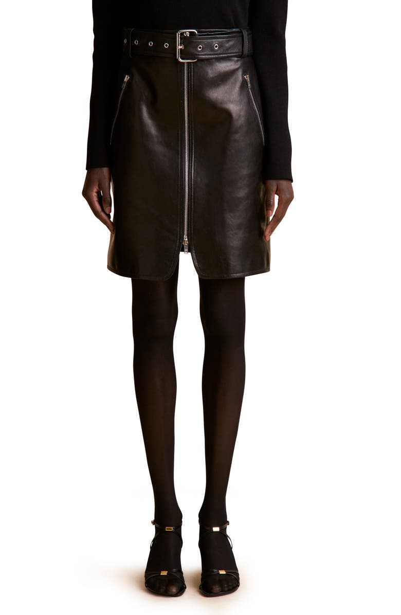 Khaite Luana Moto Leather Skirt, Main, color, 