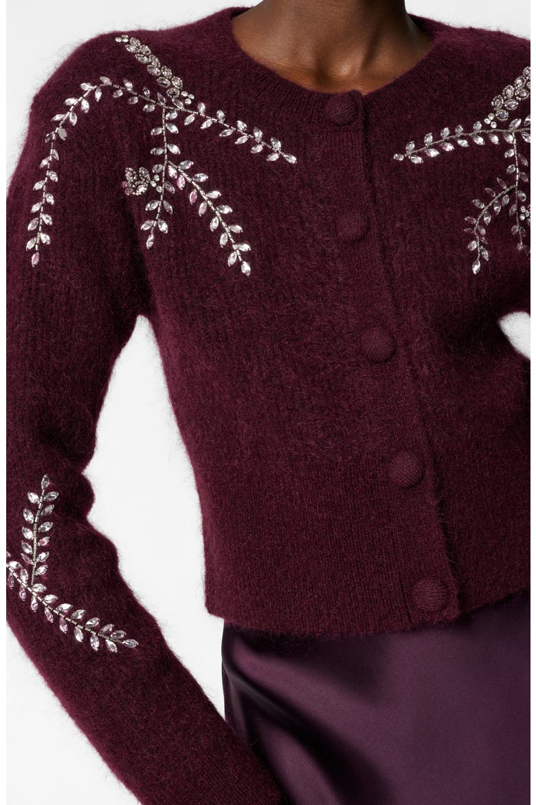 Crystal Embroidered Wool & Mohair Blend Cardigan, Alternate, color, BURGUNDY