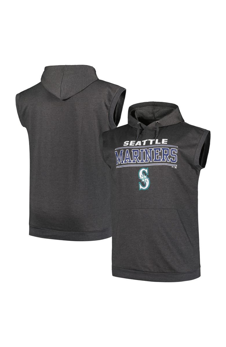 PROFILE Men's Profile Heather Charcoal Seattle Mariners Big & Tall Muscle Sleeveless Pullover Hoodie, Main, color, Heather Charcoal
