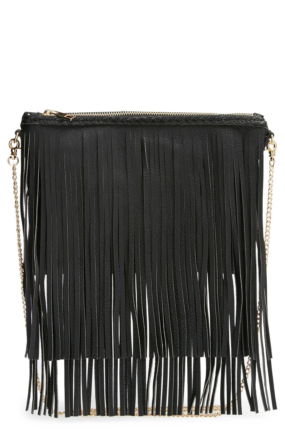 Sole Society 'Rose' Fringe Faux Leather Convertible Crossbody Bag, Main, color, 