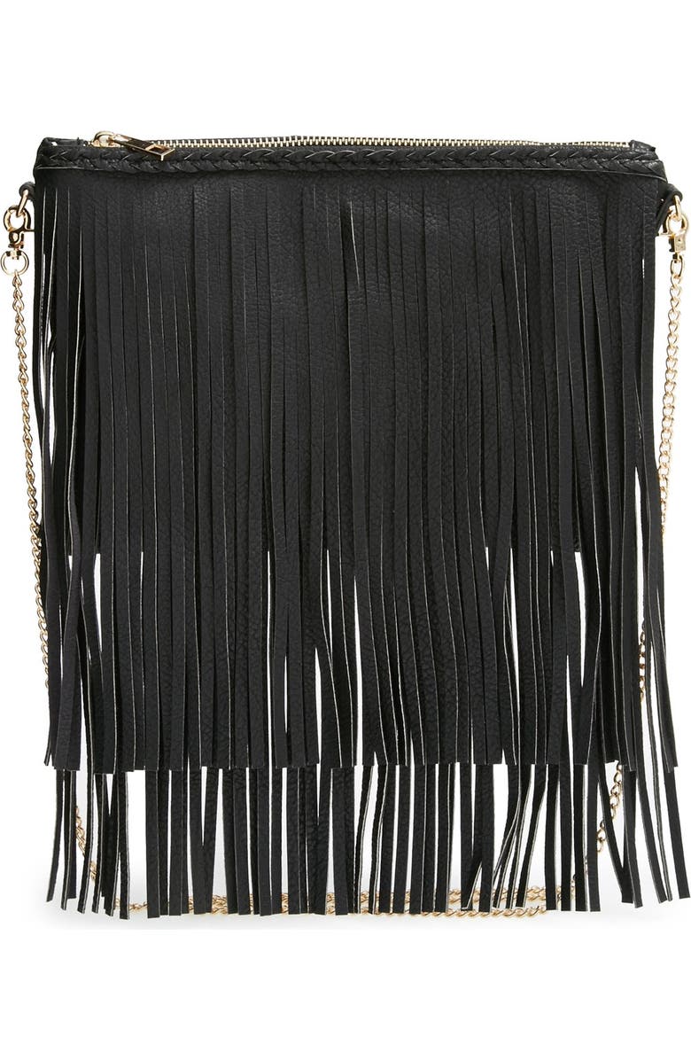 Sole Society 'Rose' Fringe Faux Leather Convertible Crossbody Bag, Main, color,