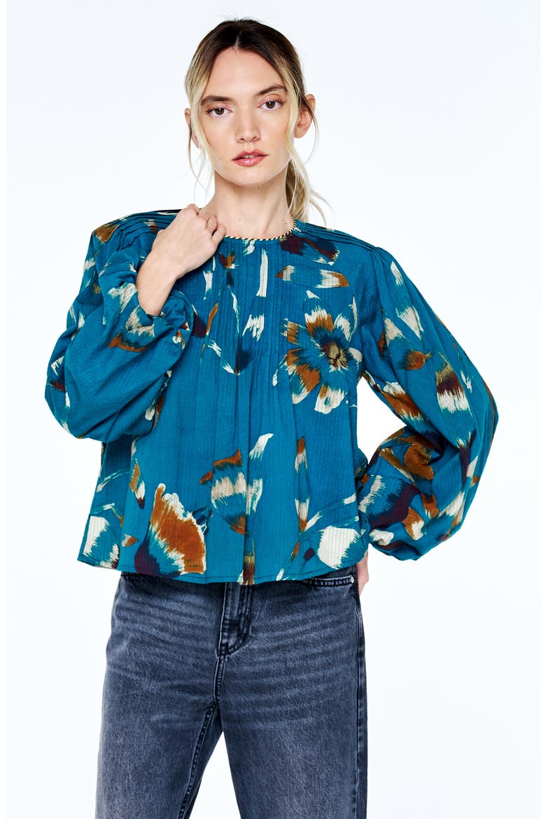 Faye Balloon Sleeve Pleated Top, Alternate, color, TEAL