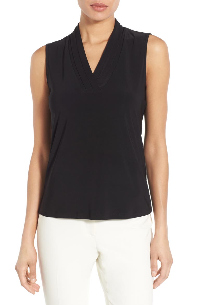 Triple Pleat V-Neck Jersey Top, Alternate, color, BLACK