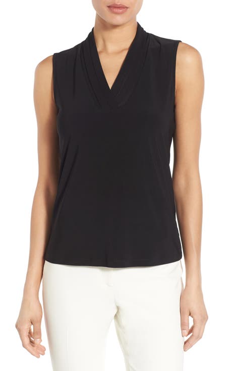 Triple Pleat V-Neck Top (Petite)