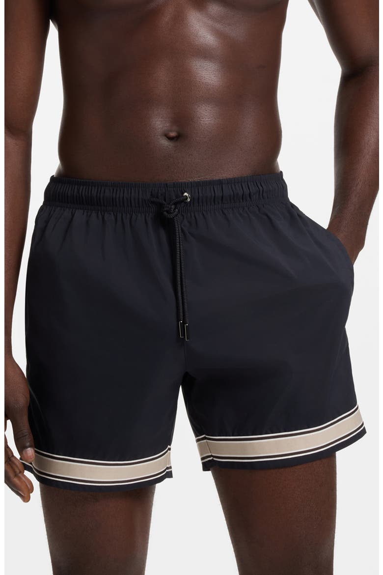 Resort Tape Swim Trunks, Main, color, DARK BLUE