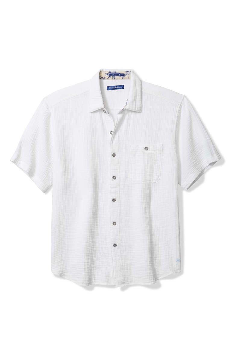Tommy Bahama Beachside Cruiser Crinkled Short Sleeve Cotton Button-Up Shirt, Alternate, color, White