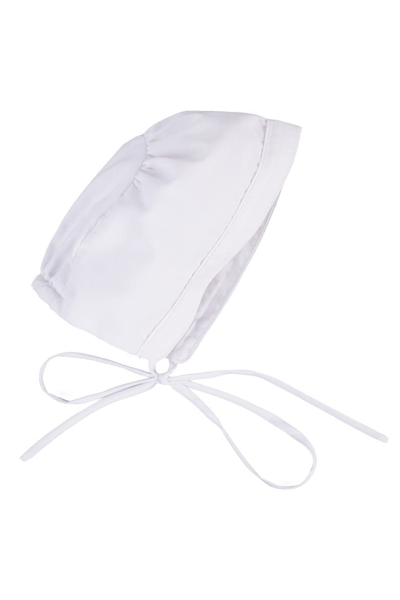 Imitation Pearl Cross Christening Gown & Bonnet Set, Main, color, WHITE