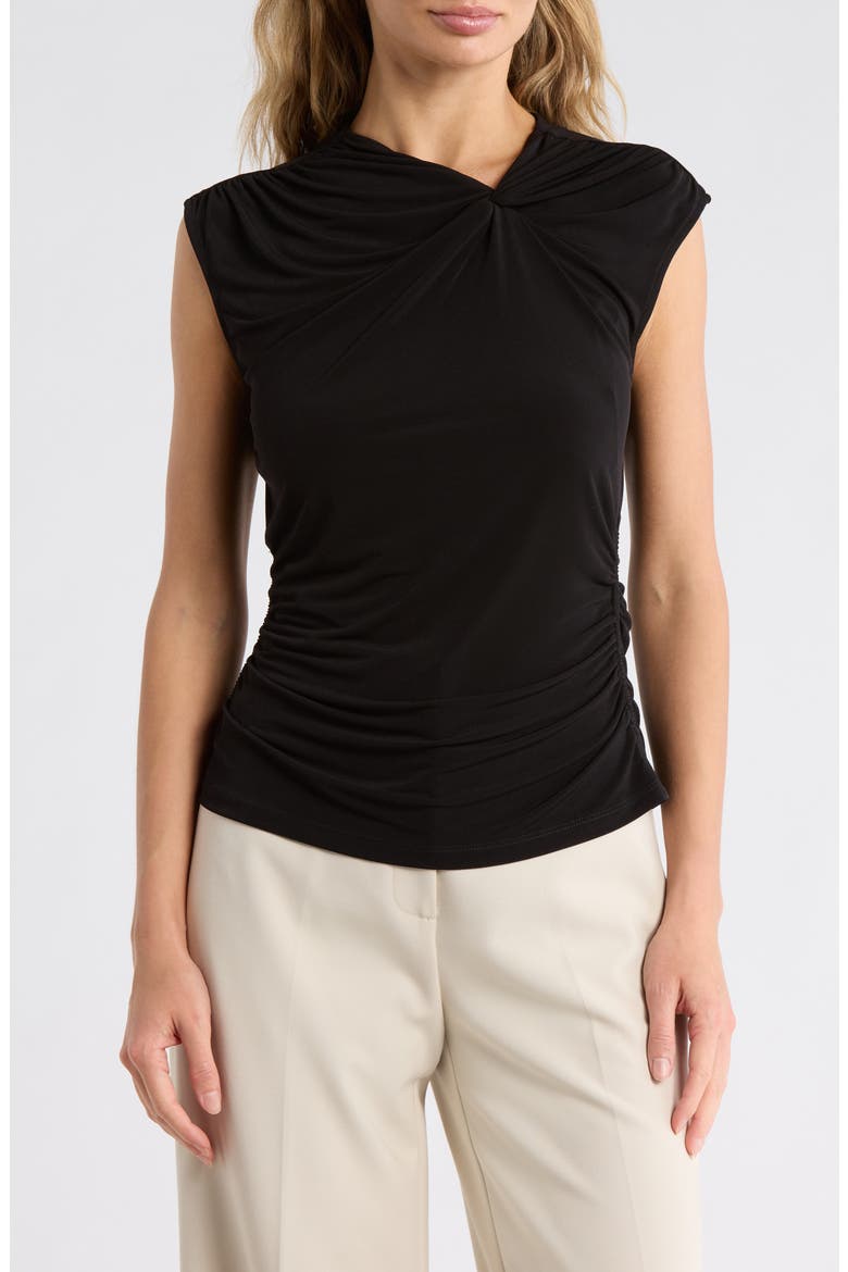 Asymmetrical Ruched Cap Sleeve Top, Main, color, BLACK