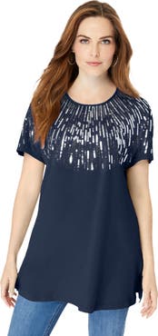 Roaman's Embellished Tunic With Side Slits