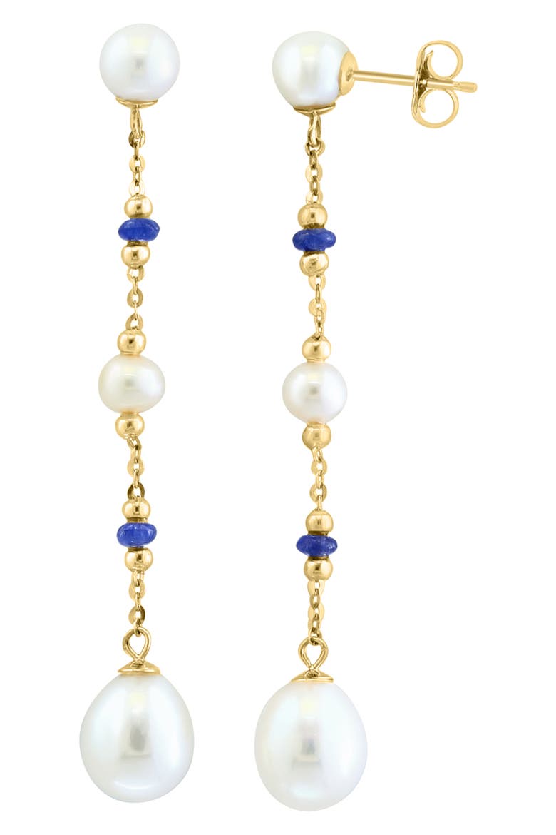 Blue Sapphire & Freshwater Pearl Drop Earrings, Main, color, WHITE/ GOLD/ SAPPHIRE