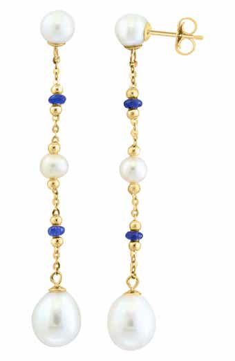 Blue Sapphire & Freshwater Pearl Drop Earrings