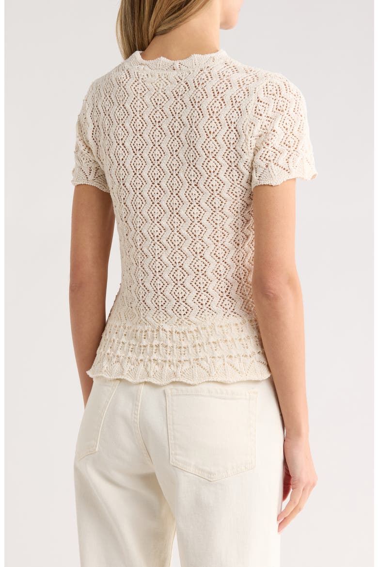 Short Sleeve Pointelle Sweater, Alternate, color, ALMOND CREAM